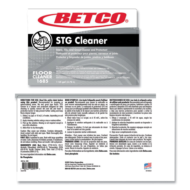 Stone, Tile, Grout Cleaner and Protectant, Pleasant Scent, 1 gal Bottle, 4/Carton