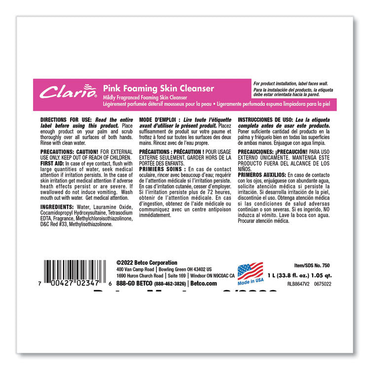 Pink Foaming Skin Cleanser Refill, Fresh Scent, 1,000 mL, 6/Carton