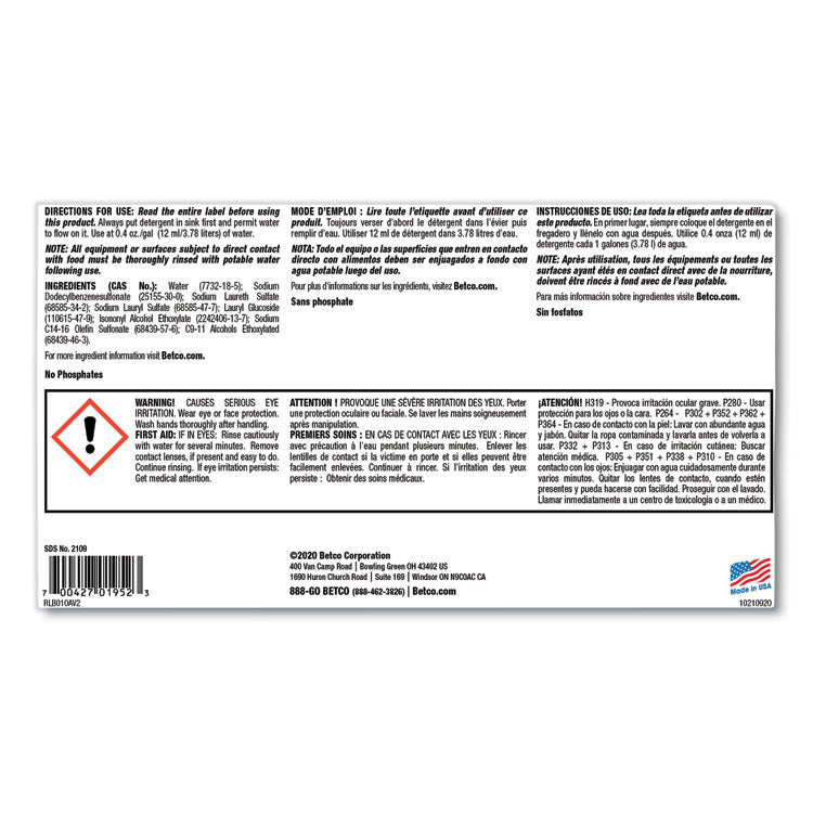 Symplicty Citrusuds Manual Dishwashing Detergent, Lemon Scent, 1 gal Bottle, 4/Carton