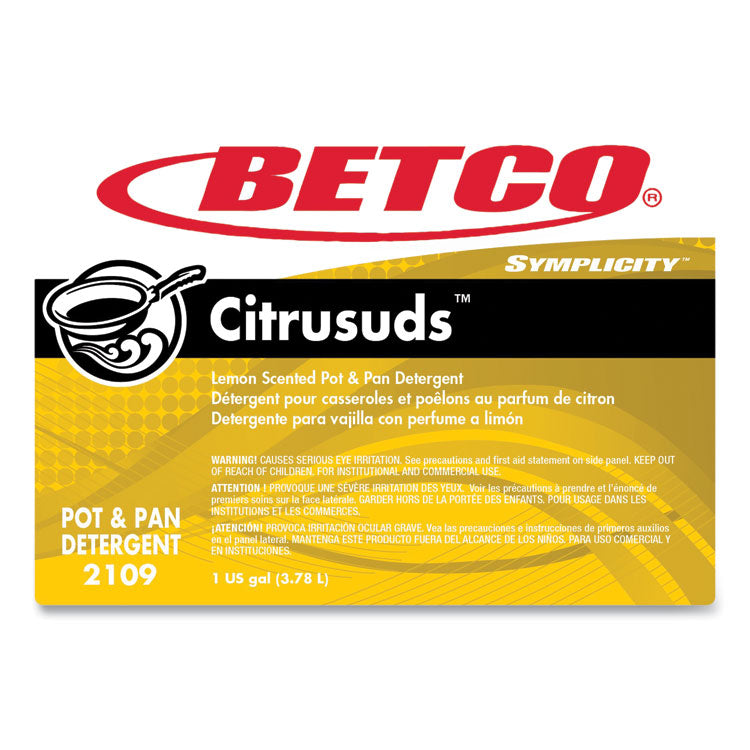 Symplicty Citrusuds Manual Dishwashing Detergent, Lemon Scent, 1 gal Bottle, 4/Carton