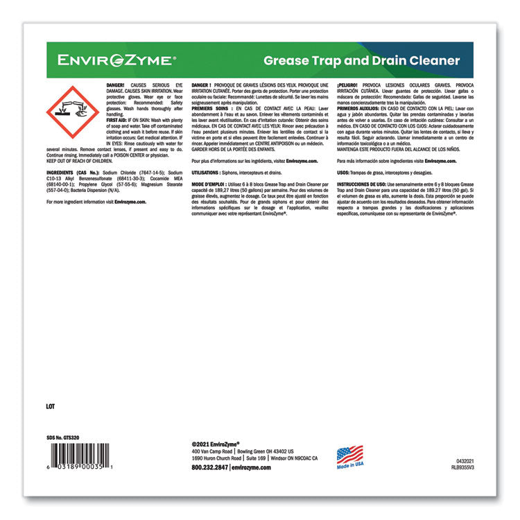 FOG Puck Large Grease Trap and Drain Cleaner, 8 oz, 64/Carton