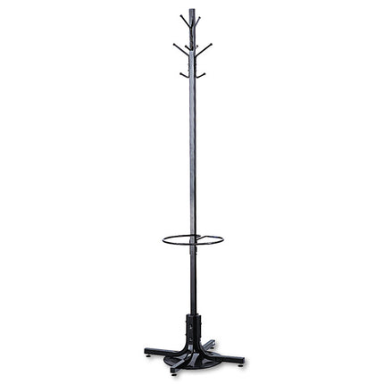 Metal Costumer with Umbrella Holder, Four Ball-Tipped Double-Hooks, 21w x 21d x 70h, Black