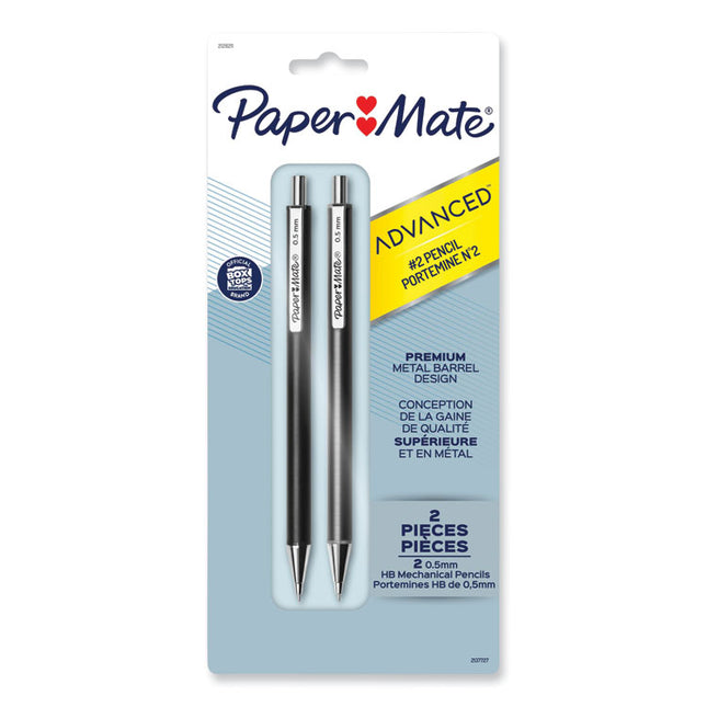 Advanced Mechanical Pencils, 0.5 Mm, Hb (#2), Black Lead, Black; Gray Barrel, 2/pack