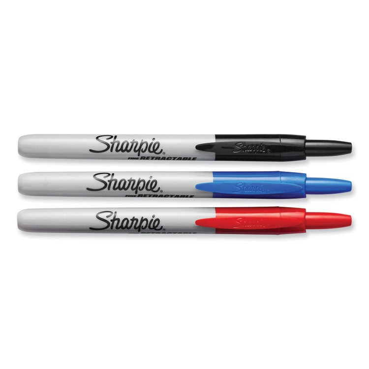 Retractable Permanent Marker, Fine Bullet Tip, Assorted Colors, 3/set