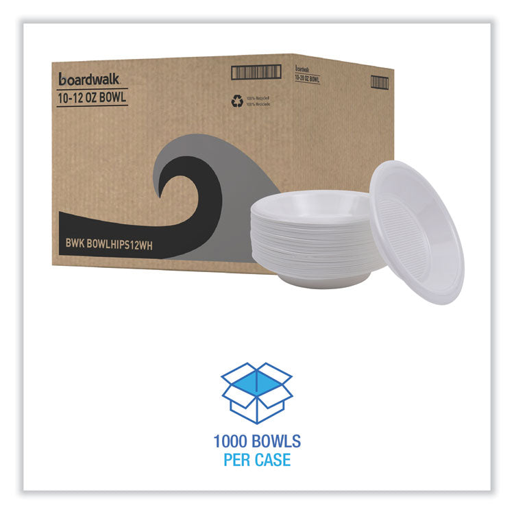 Hi-Impact Plastic Dinnerware, Bowl, 10 oz to 12 oz, White, 1,000/Carton