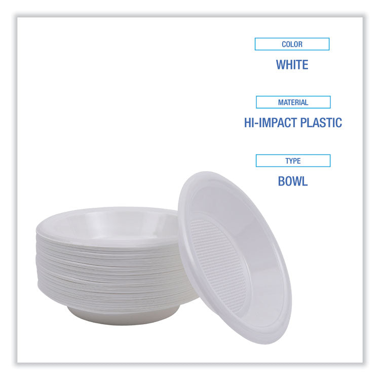 Hi-Impact Plastic Dinnerware, Bowl, 10 oz to 12 oz, White, 1,000/Carton