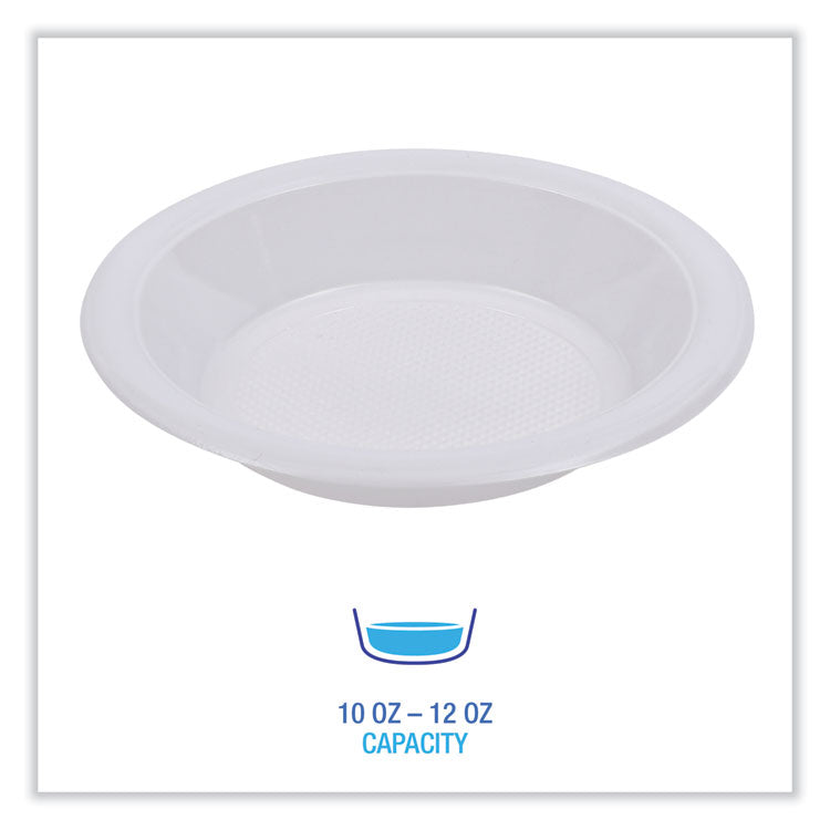 Hi-Impact Plastic Dinnerware, Bowl, 10 oz to 12 oz, White, 1,000/Carton