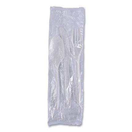 Three-Piece Cutlery Kit, Mediumweight, Fork/Knife/Spoon, Plastic, White, 250/Carton