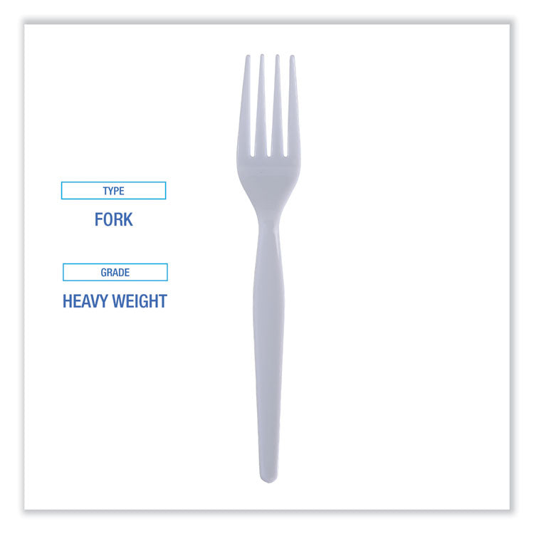 Heavyweight Polystyrene Cutlery, Fork, Plastic, White, 1,000/Carton