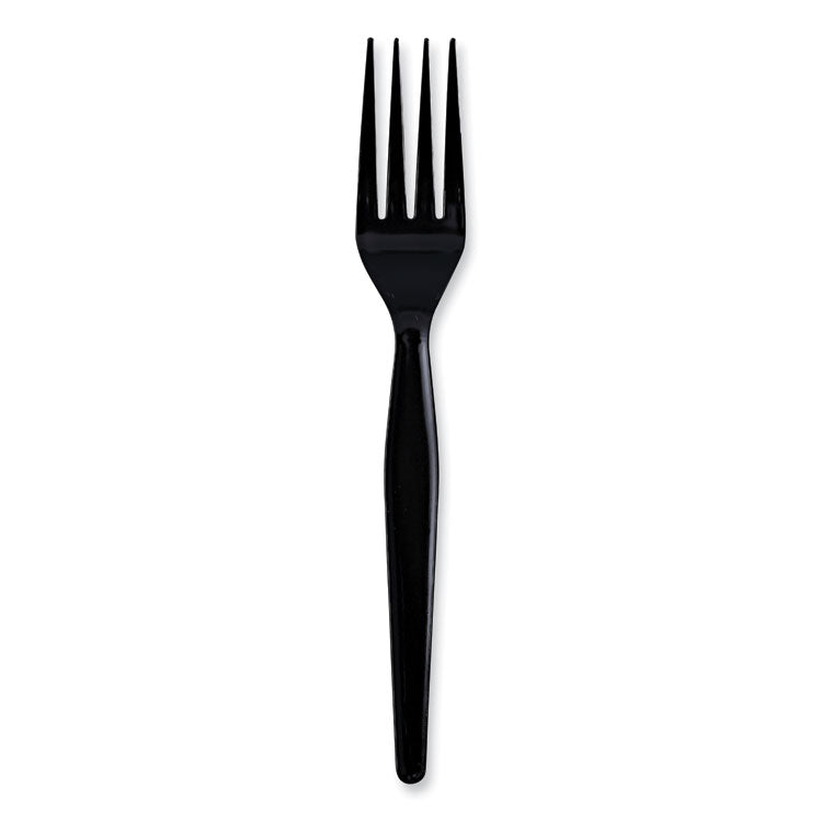 Heavyweight Wrapped Polystyrene Cutlery, Fork, Plastic, Black, 1,000/Carton