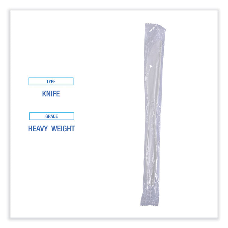 Heavyweight Wrapped Polypropylene Cutlery, Knife, Plastic, White, 1,000/Carton