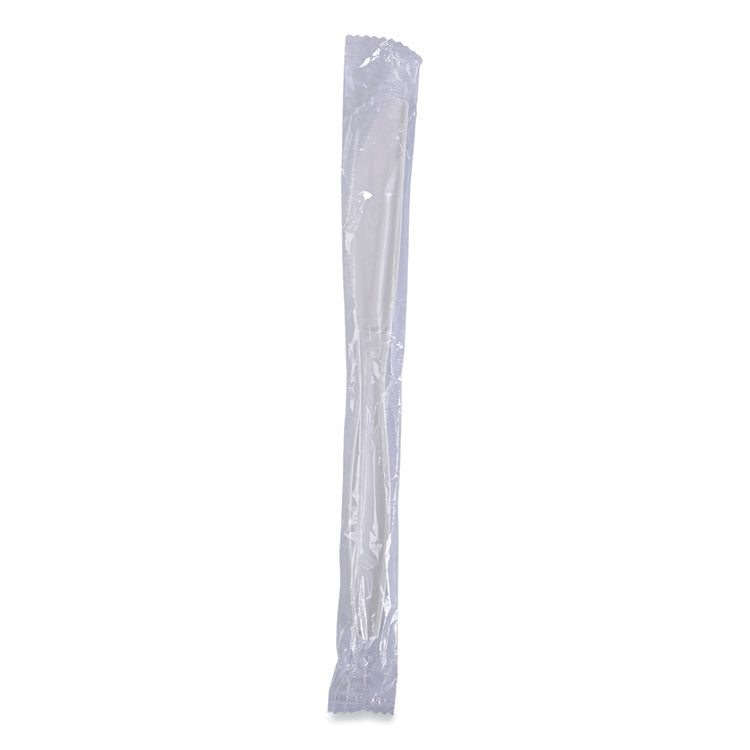 Heavyweight Wrapped Polypropylene Cutlery, Knife, Plastic, White, 1,000/Carton