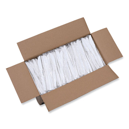 Heavyweight Wrapped Polypropylene Cutlery, Knife, Plastic, White, 1,000/Carton