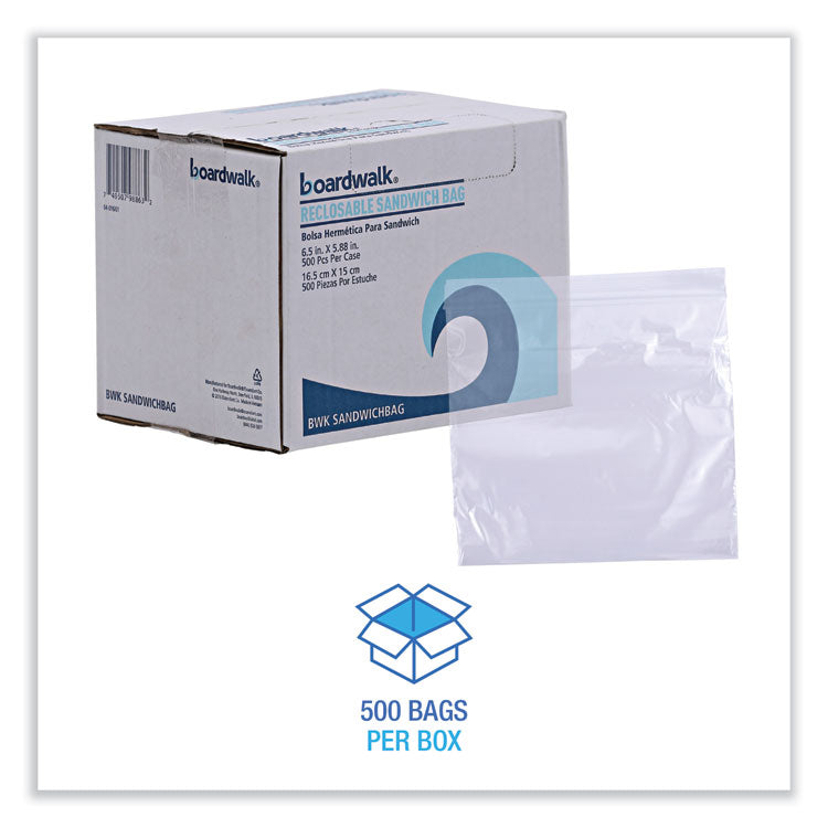 Reclosable Food Storage Bags, Sandwich, 6.5" x 5.89", Clear, 500/Box