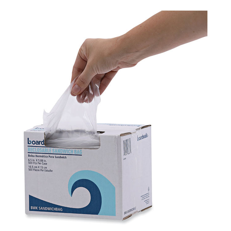 Reclosable Food Storage Bags, Sandwich, 6.5" x 5.89", Clear, 500/Box