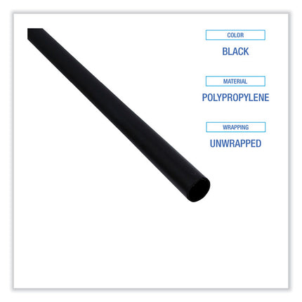 Single-Tube Stir-Straws, 5.25", Polypropylene, Black, 1,000/pack, 10 Packs/carton