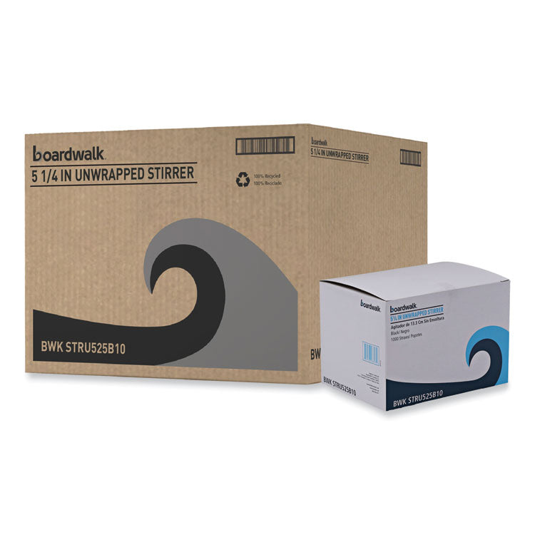 Single-Tube Stir-Straws, 5.25", Polypropylene, Black, 1,000/pack, 10 Packs/carton