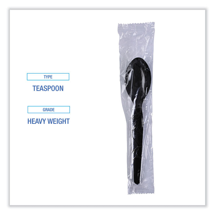 Heavyweight Wrapped Polystyrene Cutlery, Spoon, Plastic, Black, 1,000/Carton