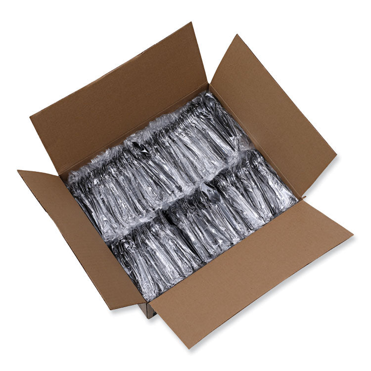 Heavyweight Wrapped Polystyrene Cutlery, Spoon, Plastic, Black, 1,000/Carton