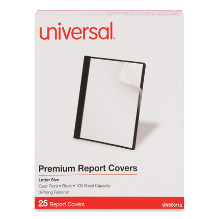 Clear Front Report Cover With Fasteners, Three-Prong Fastener, 0.5" Capacity, 8.5 X 11, Clear/black, 25/box