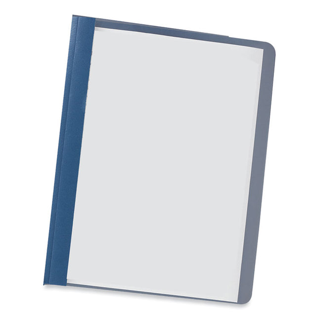 Clear Front Report Covers with Fasteners, Three-Prong Fastener, 0.5" Capacity, 8.5 x 11, Clear/Dark Blue, 25/Box