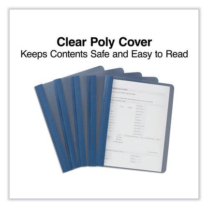 Clear Front Report Covers with Fasteners, Three-Prong Fastener, 0.5" Capacity, 8.5 x 11, Clear/Dark Blue, 25/Box