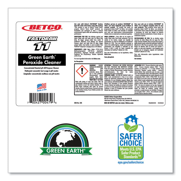 Green Earth Peroxide Cleaner, Fresh Mint Scent, 2 L Bottle, 4/Carton