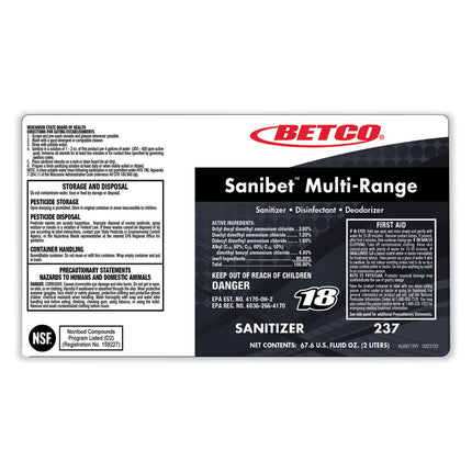 Symplicity Sanibet Multi-Range Sanitizer Disinfectant Deodorizer, 1 gal Bottle, 4/Carton