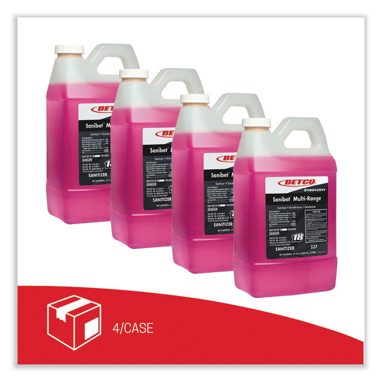 Symplicity Sanibet Multi-Range Sanitizer Disinfectant Deodorizer, 2 L Bottle, 4/Carton