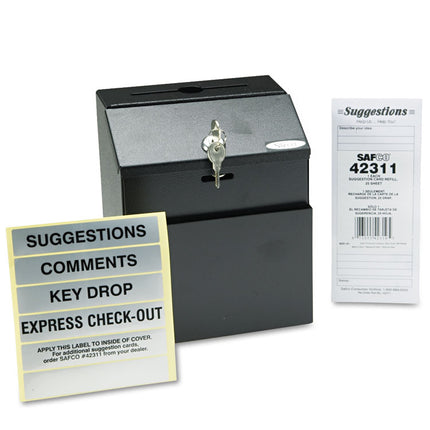Steel Suggestion/key Drop Box With Locking Top, 7 X 6 X 8.5, Black Powder Coat Finish