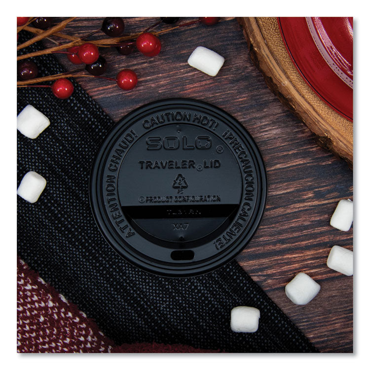 Traveler Cappuccino Style Dome Lid, Fits 10 oz Hot Cups, Plastic, Black, 1,000/Carton