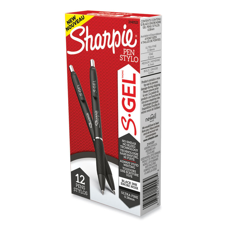 S-Gel High-Performance Gel Pen, Retractable, Extra-Fine 0.38 Mm, Black Ink, Black Barrel, Dozen