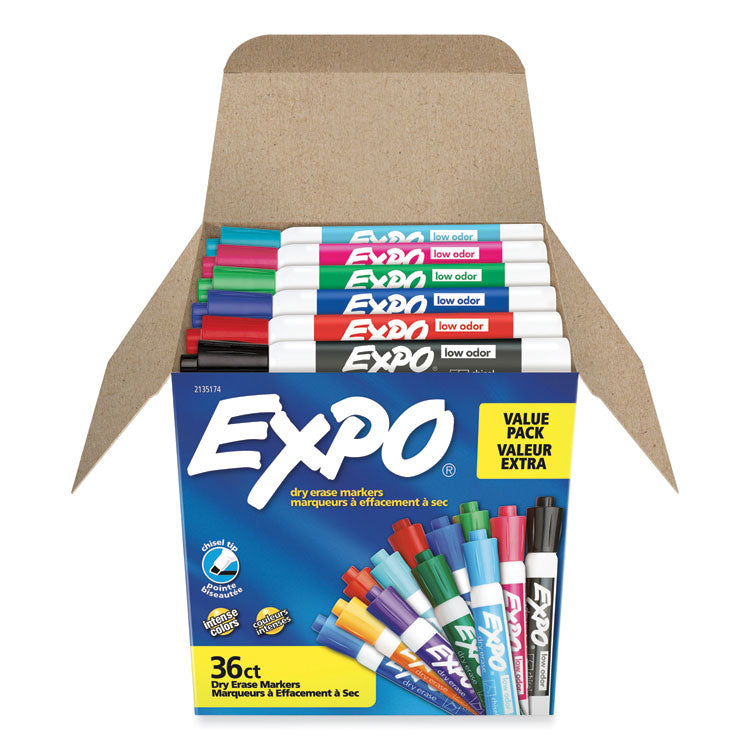 Low Odor Dry Erase Vibrant Color Markers, Broad Chisel Tip, Assorted Colors, 36/pack