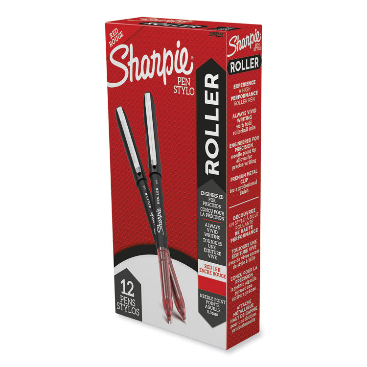 Professional Design Rollerball Pen, Stick, Fine 0.5 mm, Red Ink, Black/Red Barrel, Dozen