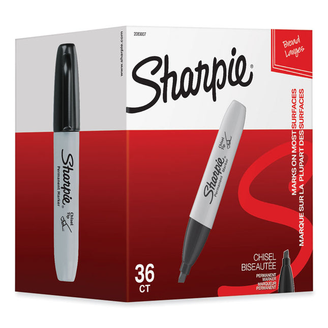 Chisel Tip Permanent Marker, Broad Chisel Tip, Black, 36/pack