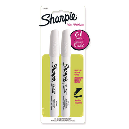 Permanent Paint Marker, Medium Bullet Tip, White, 2/pack
