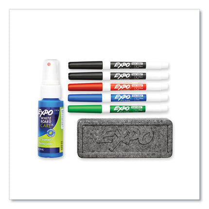 Dry Erase Marker, Eraser And Cleaner Kit, Fine Bullet Tip, Assorted Colors, 5/set