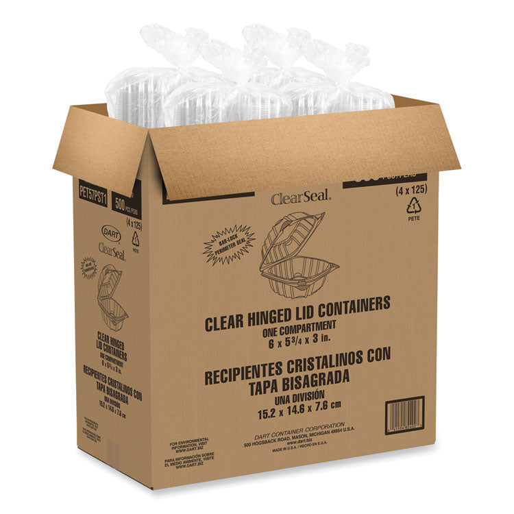 ClearSeal Hinged-Lid Plastic Containers, 5.86 x 3.11, Clear, Plastic, 500/Carton