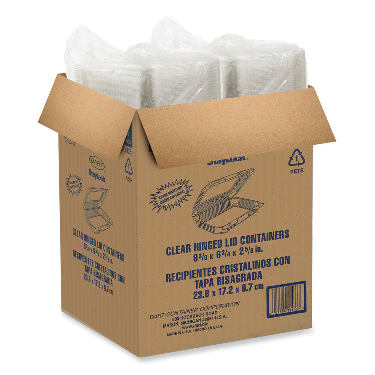StayLock Clear Hinged Lid Containers, 6.8 x 9.4 x 2.6, Clear, Plastic, 125/Pack, 2 Packs/Carton