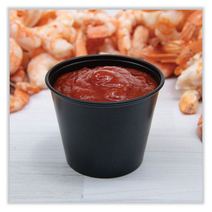 Portion Containers, 5.5 oz, Plastic, Black, 250/Bag, 10 Bags/Carton