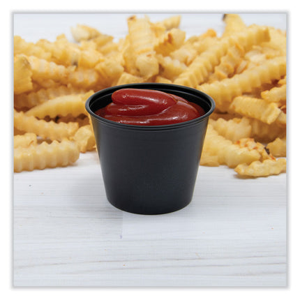 Portion Containers, 5.5 oz, Plastic, Black, 250/Bag, 10 Bags/Carton