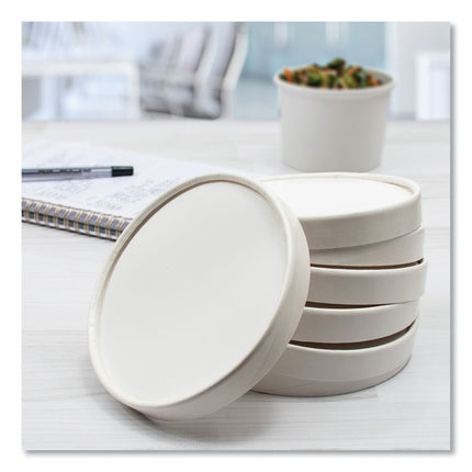 Flexstyle Double Sided Poly (DSP) Paper Lid, For 32 oz Food Containers, 4.6" Diameter x 0.7" h, White, Plastic, 500/Carton