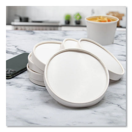 Flexstyle Double Sided Poly (DSP) Paper Lid, For 32 oz Food Containers, 4.6" Diameter x 0.7" h, White, Plastic, 500/Carton