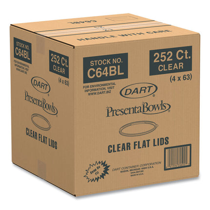 PresentaBowls Clear Flat Lids, 7.2" Diameter x 0.4" h, Plastic, 252/Carton