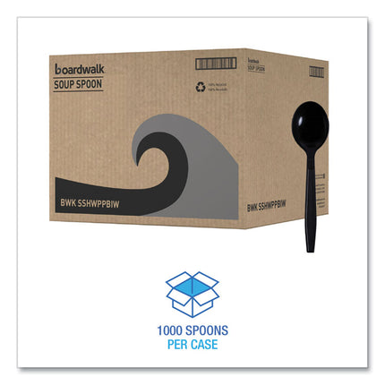 Heavyweight Wrapped Polypropylene Cutlery, Soup Spoon, Plastic, Black, 1,000/Carton