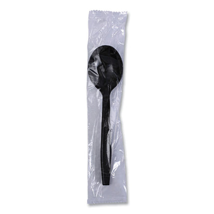 Heavyweight Wrapped Polypropylene Cutlery, Soup Spoon, Plastic, Black, 1,000/Carton
