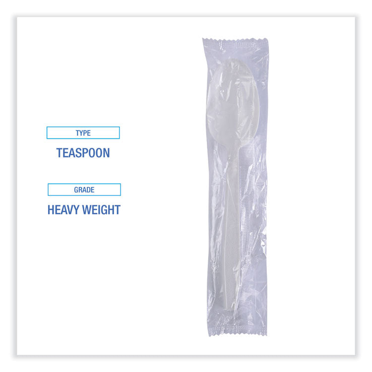 Heavyweight Wrapped Polypropylene Cutlery, Spoon, Plastic, White, 1,000/Carton