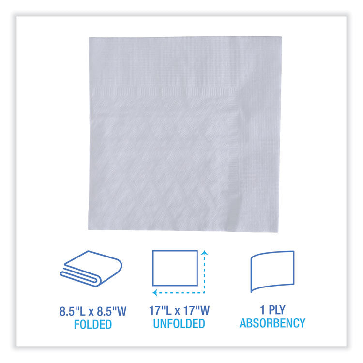 Dinner Napkin, 1-Ply, 17 x 17, White, 250/Pack, 12 Packs/Carton