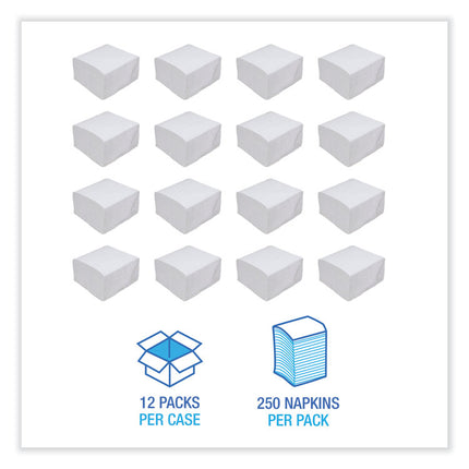 Dinner Napkin, 1-Ply, 17 x 17, White, 250/Pack, 12 Packs/Carton