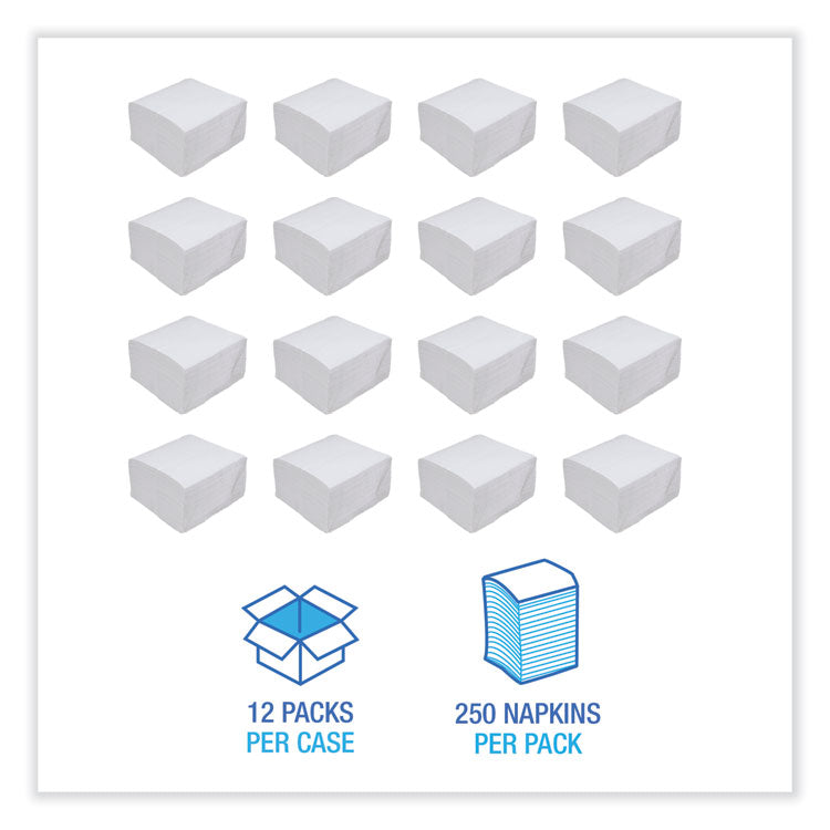 Dinner Napkin, 1-Ply, 17 x 17, White, 250/Pack, 12 Packs/Carton